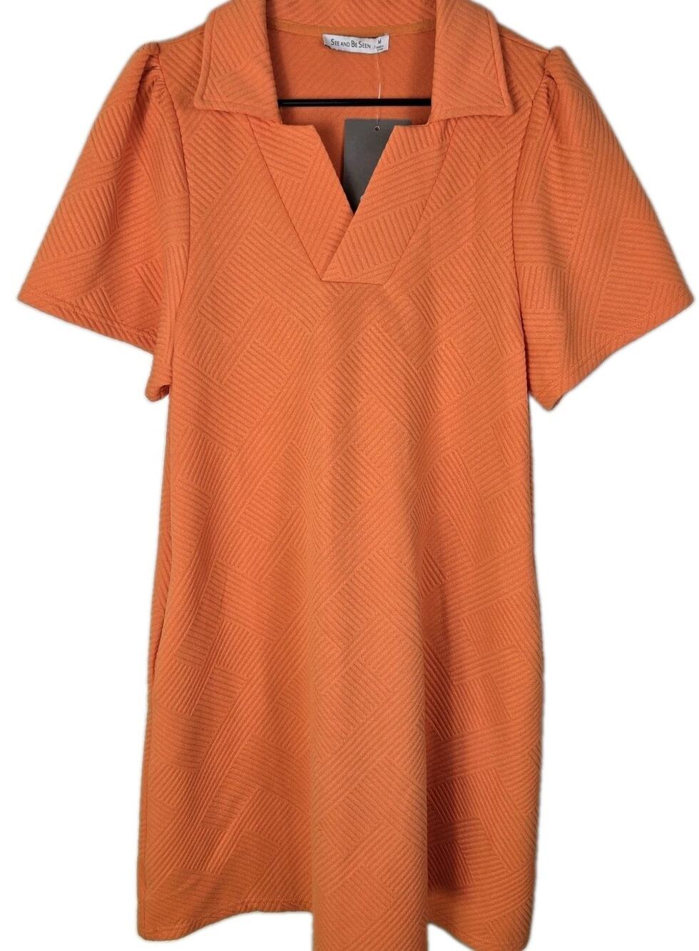 NWT See And Be Seen Elaina Collared Textured Mini Dress Orange MED Classic Prepp